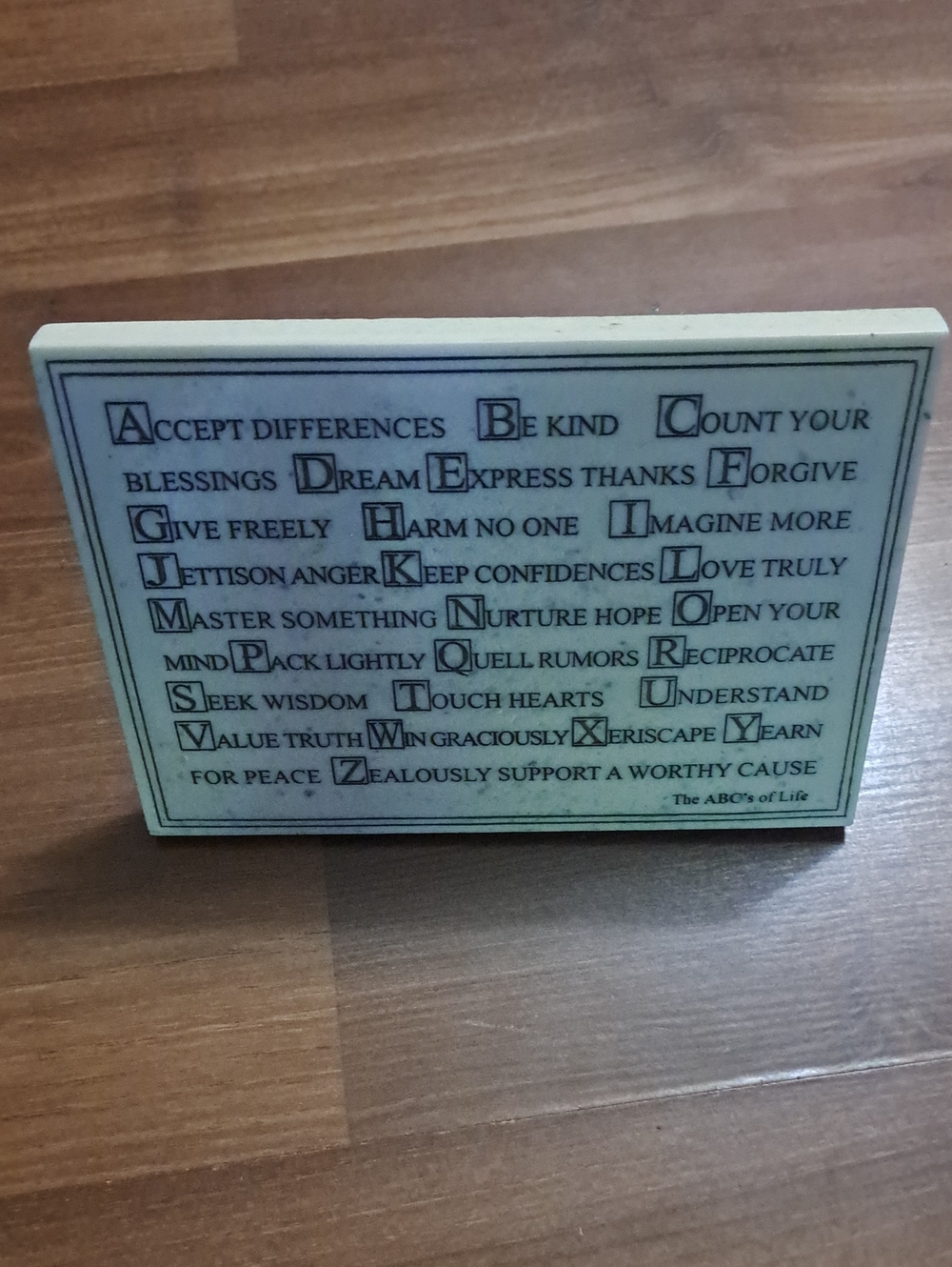 ABC's Of Life Motto Block Sign in Cream and Black
